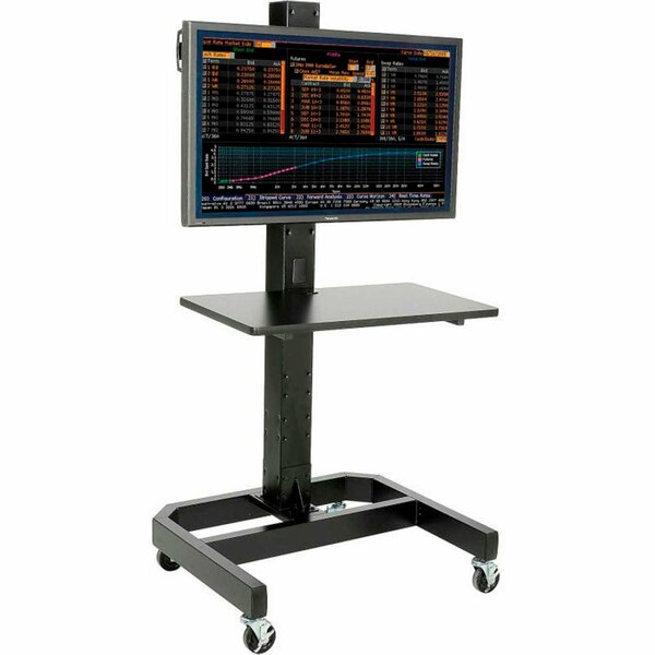 Global Industrial LCD/Plasma Mobile Workstation with Power Outlet, Black 239192ABKE